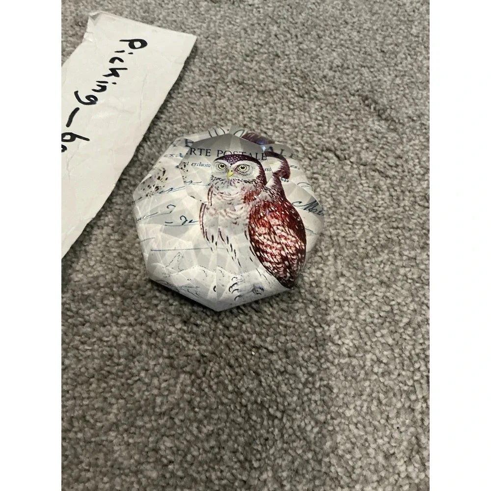Octagon Faceted Shaped Paperweight With Owl Inside